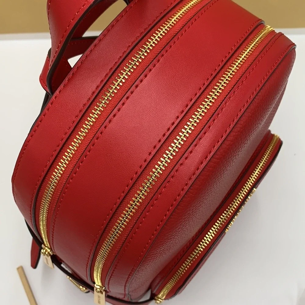 Michael Kors Jaycee Medium Pebbled Leather Backpack Bright Red NWT
